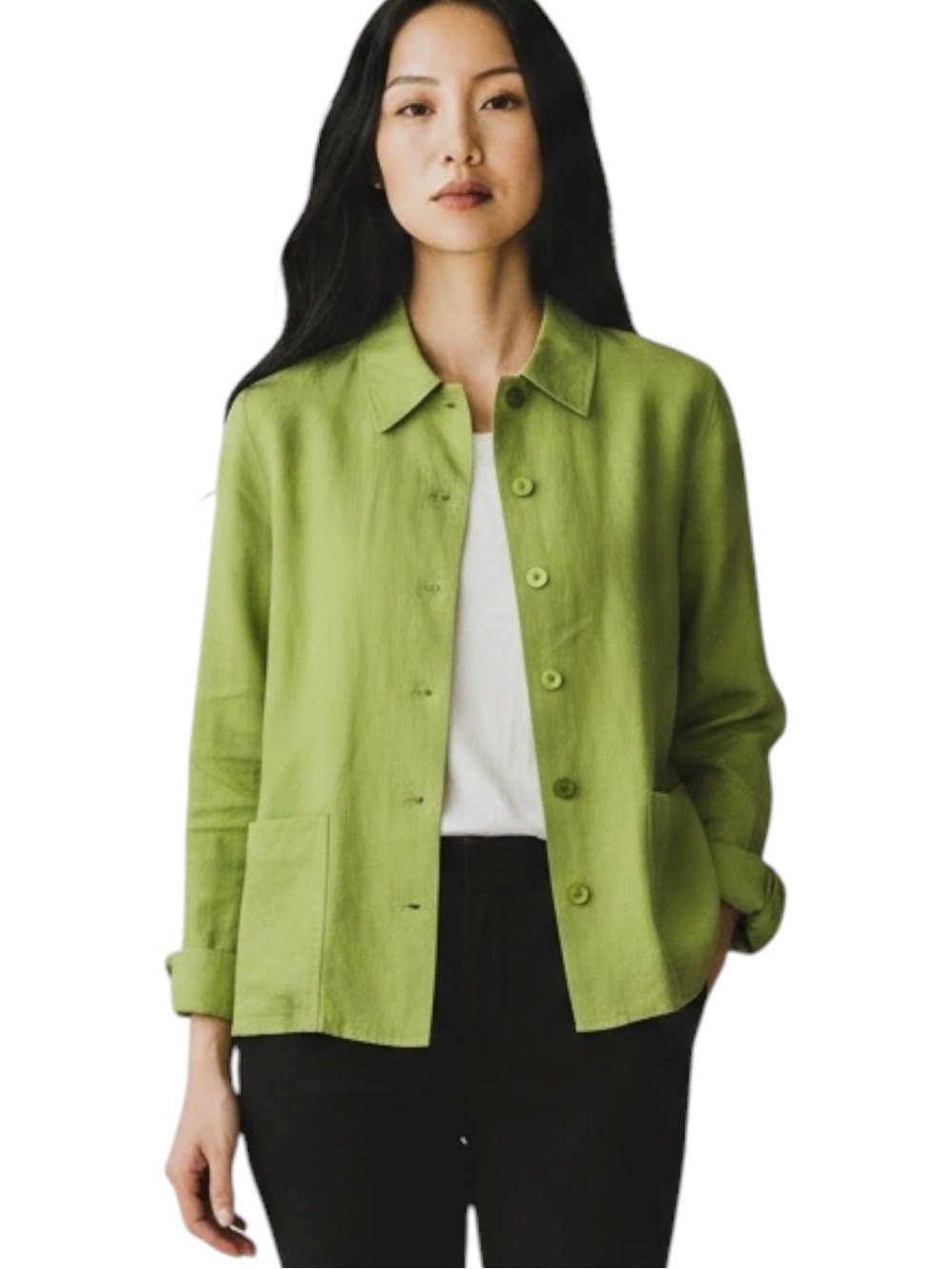 Jones New York Lime Green Silk Linen Blend Coastal Grandma Jacket Size 12